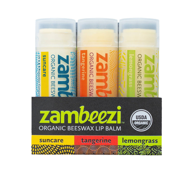 Zambeezi - Variety Lip Balm (Organic Beeswax Lip Balm) - Pack of 3